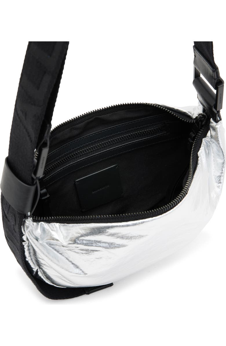 AllSaints Half Moon Metallic Nylon Crossbody Bag, Alternate, color,