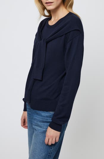 Scarf Accent Crewneck Sweater