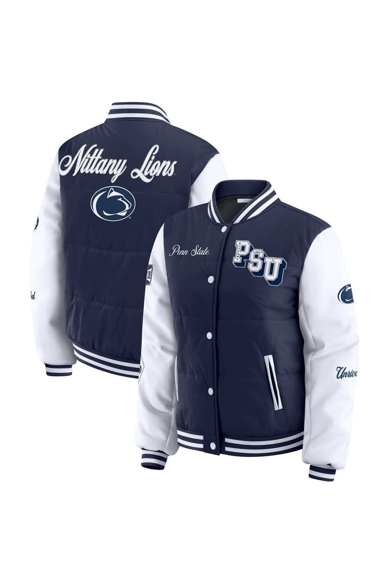 Women's WEAR by Erin Andrews  Navy Penn State Nittany Lions Varsity Puffer Jacket, Main, color, Navy