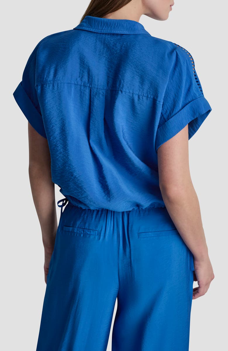 DKNY Ladder Lace Detail Short Sleeve Button-Up Shirt, Alternate, color, Cobalt