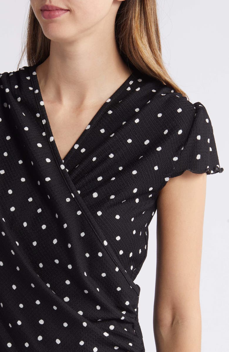 Loveappella Polka Dot Faux Wrap T-Shirt, Alternate, color, Black