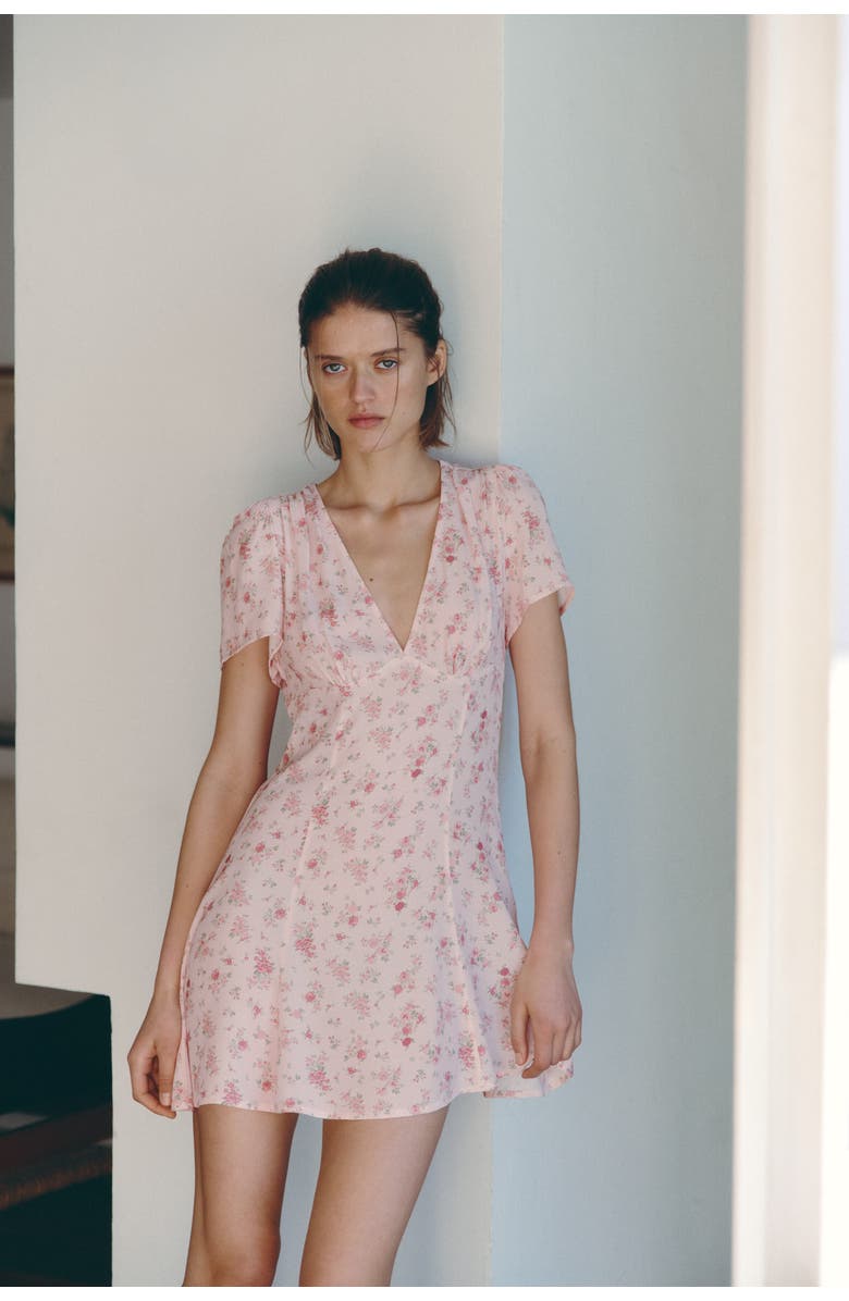 H&M Flared-skirt Viscose Dress, Alternate, color, Light Pink/Floral