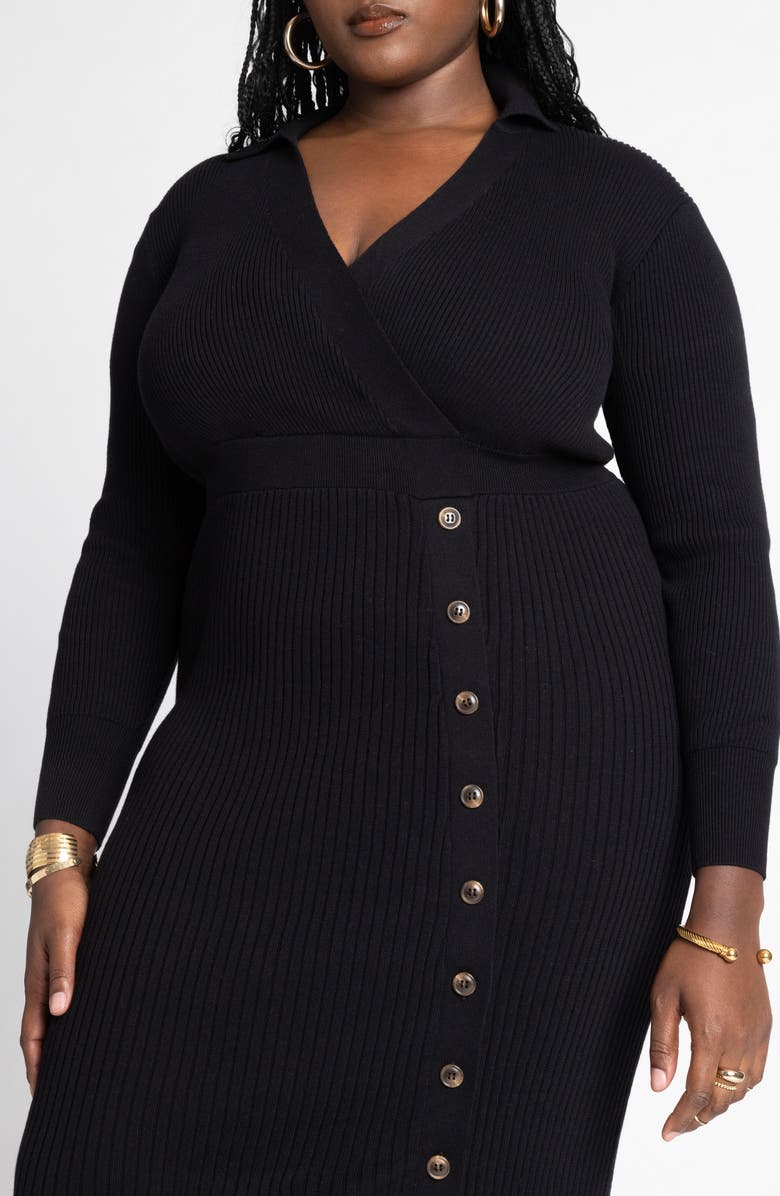 ELOQUII Long Sleeve Ribbed Sweater Dress, Alternate, color,