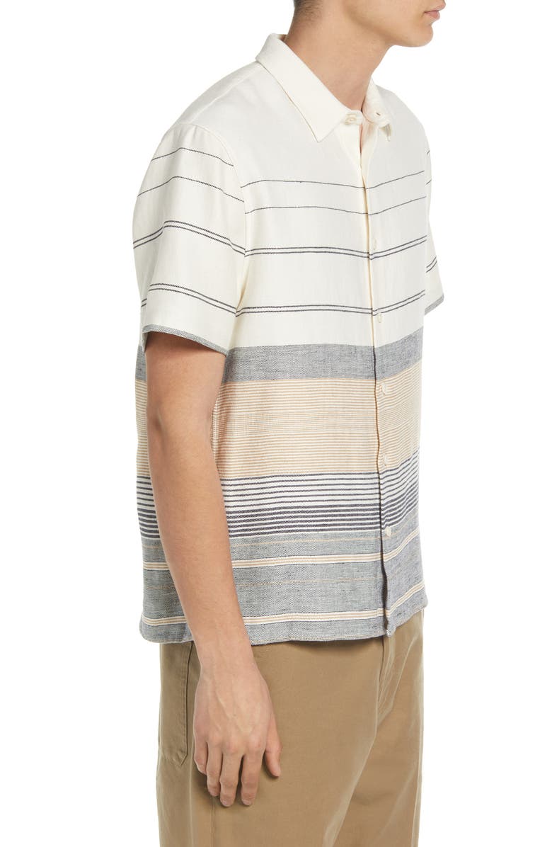 Vince Classic Fit Engineered Stripe Short Sleeve Knit Button-Up Shirt, Alternate, color, 
