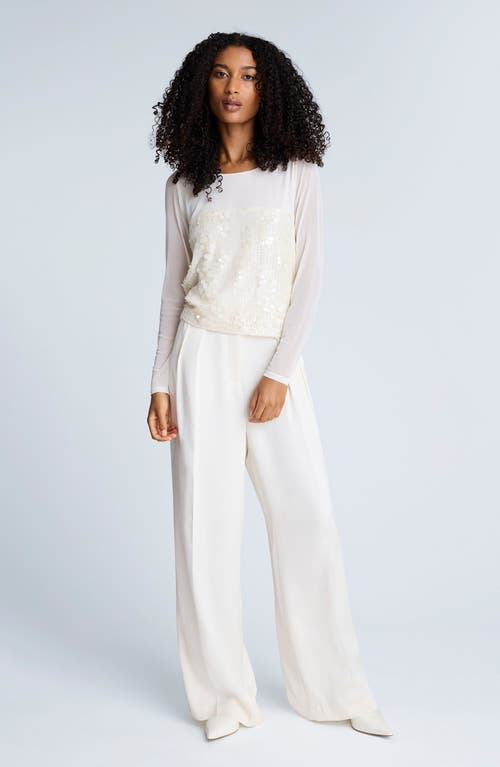 Kenneth Cole Sequin Mesh Long Sleeve Top In White