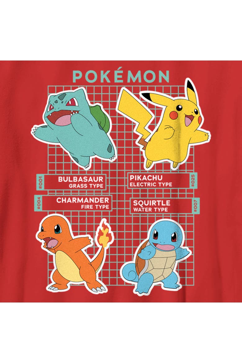 Boy's Pokemon Starters Grid Pokedex  Graphic T-Shirt, Alternate, color, Red