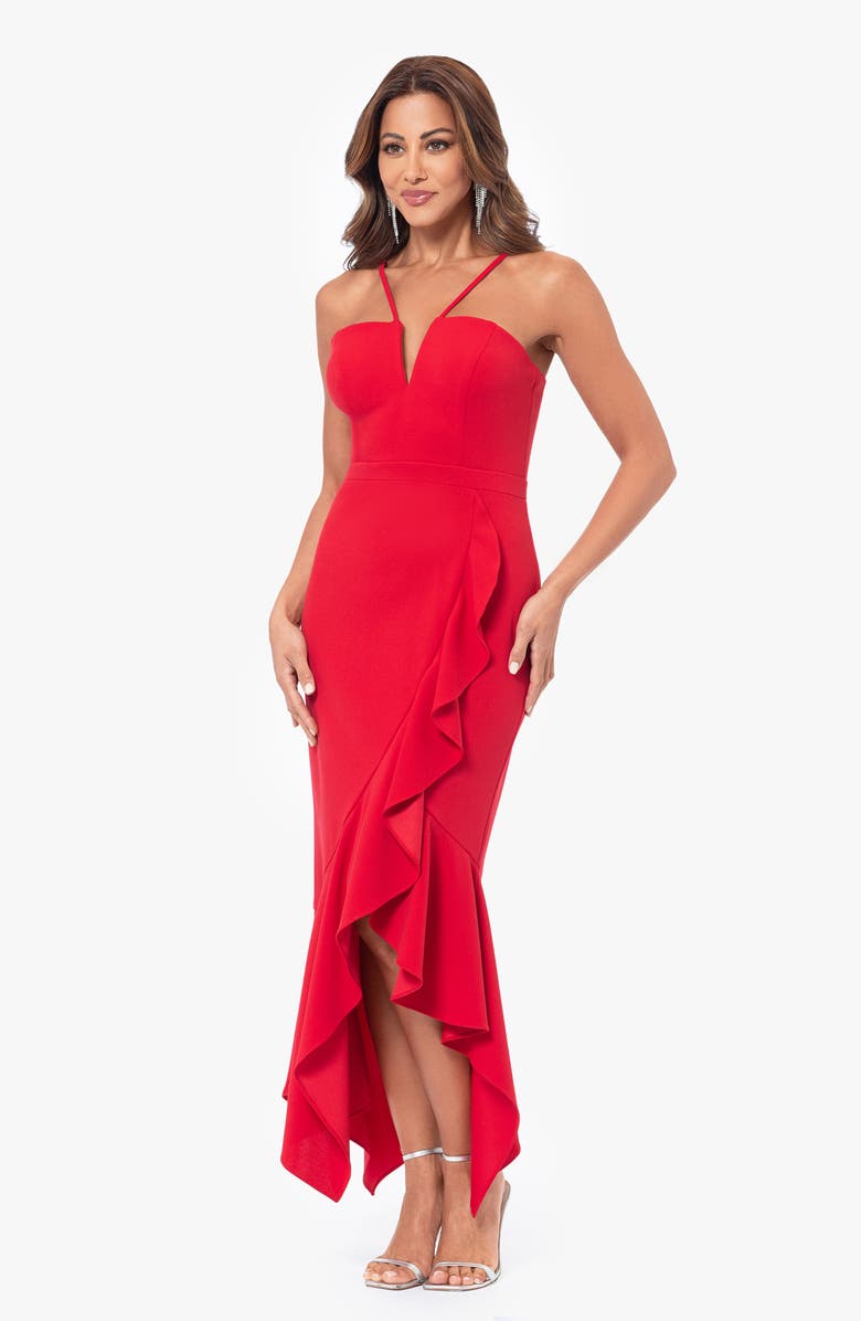 Xscape Evenings Deep V-Neck Handkerchief Hem Cocktail Dress, Alternate, color, 
