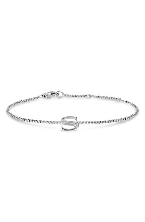 Petite Pavé Initial Chain Bracelet in Sterling Silver with Diamonds