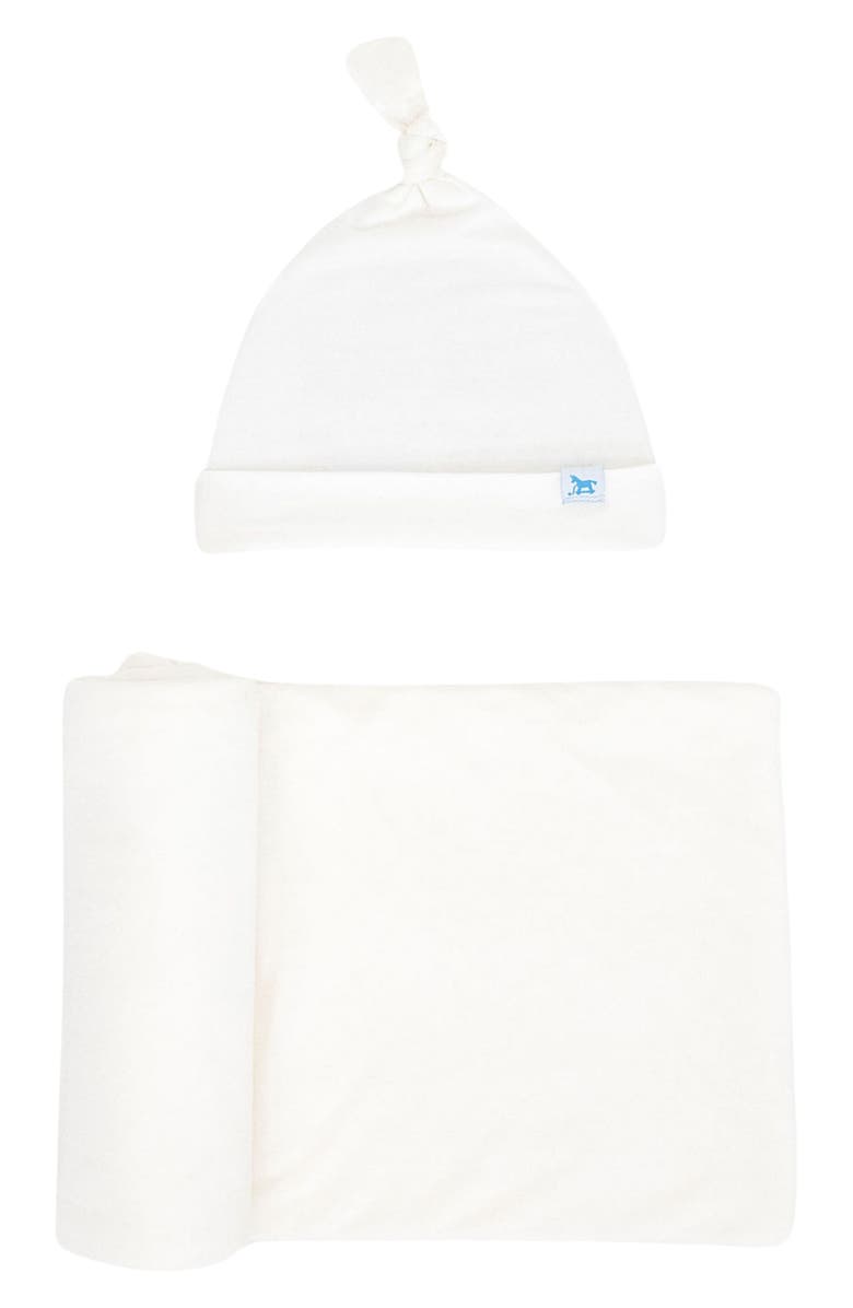 little unicorn Stretch Knit Hat & Swaddle Set, Main, color, White