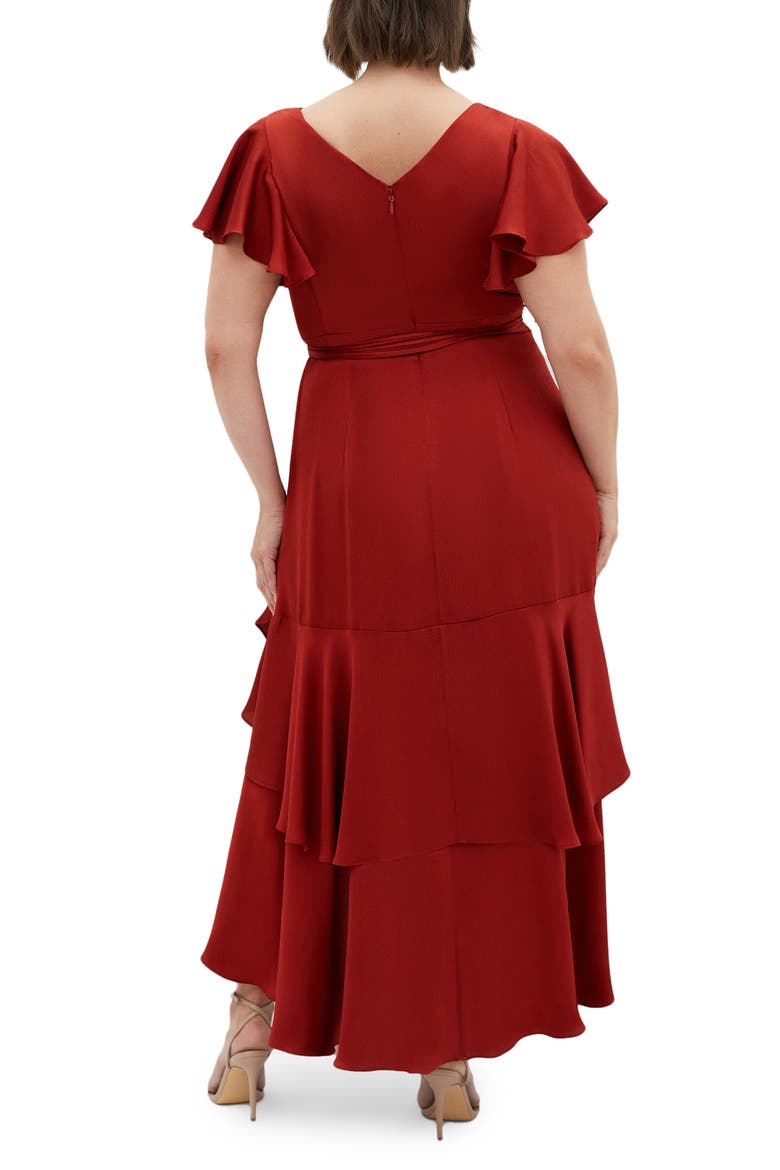 Jen Ruffle Faux Wrap Satin Dress, Alternate, color, TOFFEE