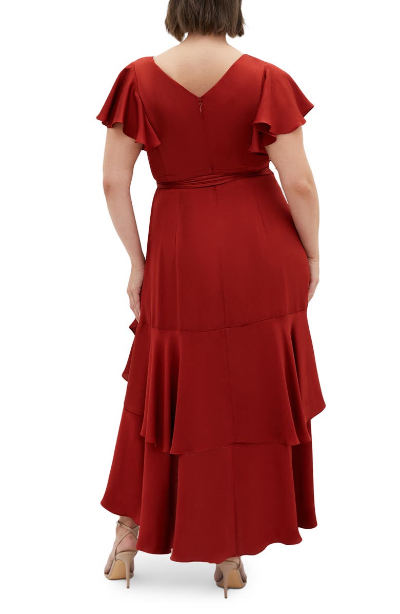 City Chic Jen Ruffle Faux Wrap Satin Dress, Alternate, color,