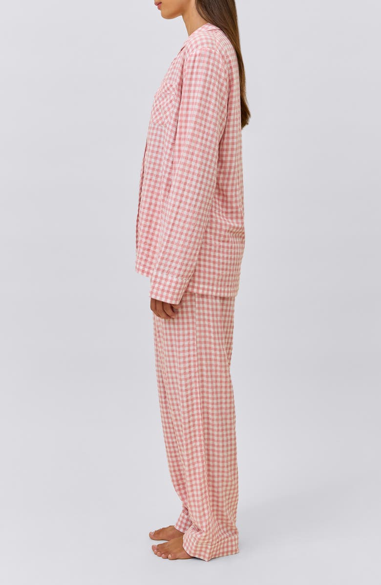 Papinelle Seersucker Gingham Cotton Blend Pajamas, Alternate, color, Strawberry