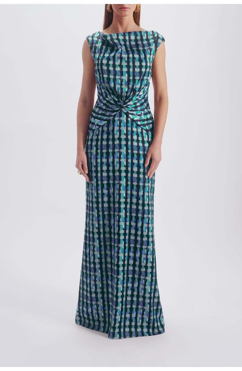 Amsale Printed Twist Knot Gown, Main, color, Purple-Multi