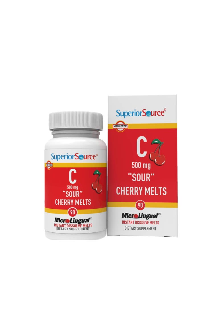 Vitamin C Sour Cherry Melts Sublingual Dissolving Tablets, Main, color, Red
