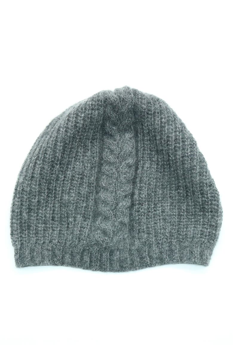 Portolano Cashmere Cable Knit Beanie, Main, color, Medium Heather Grey
