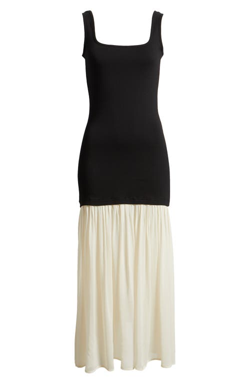 Pixie Market Gia Chiffon Hem Tank Dress Black/white In Black
