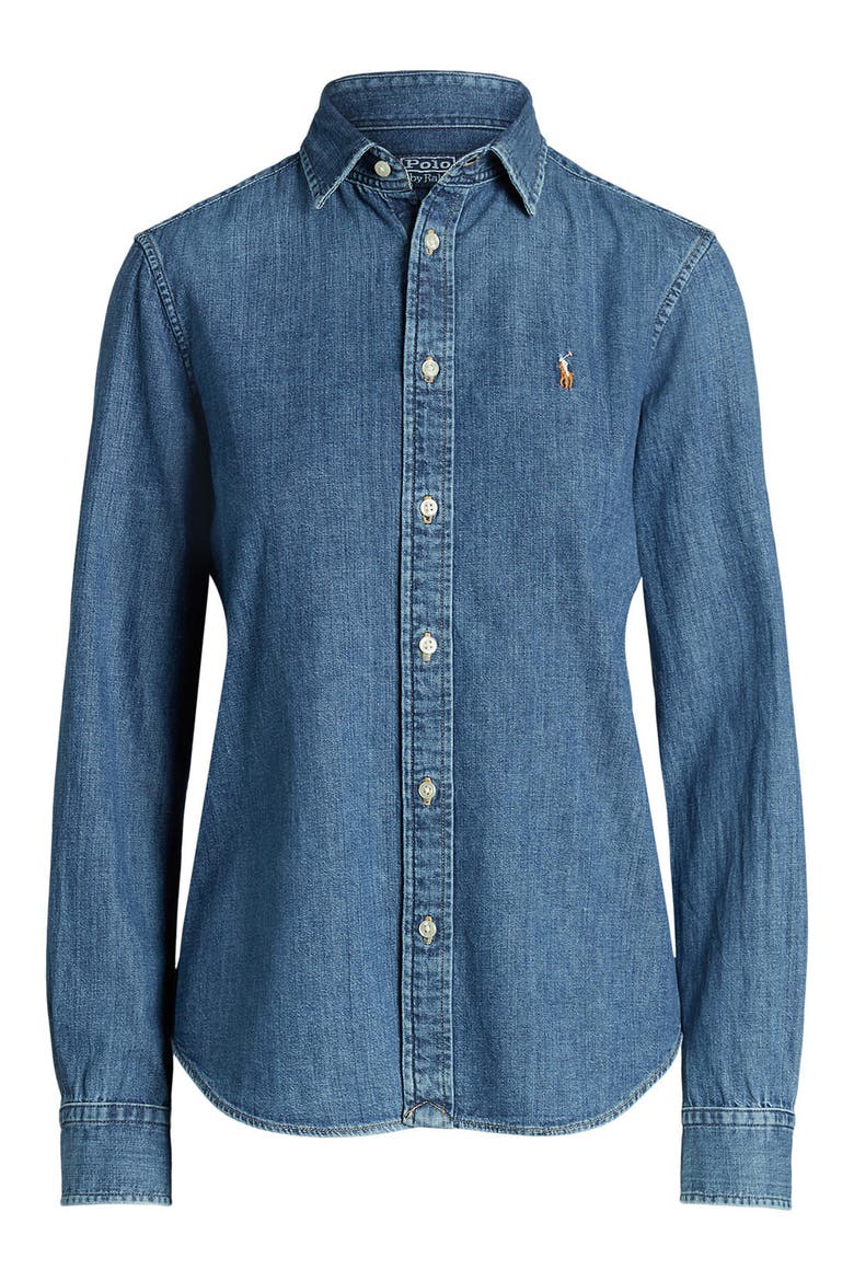 Denim Button-Up Shirt, Alternate, color, MERCED WASH