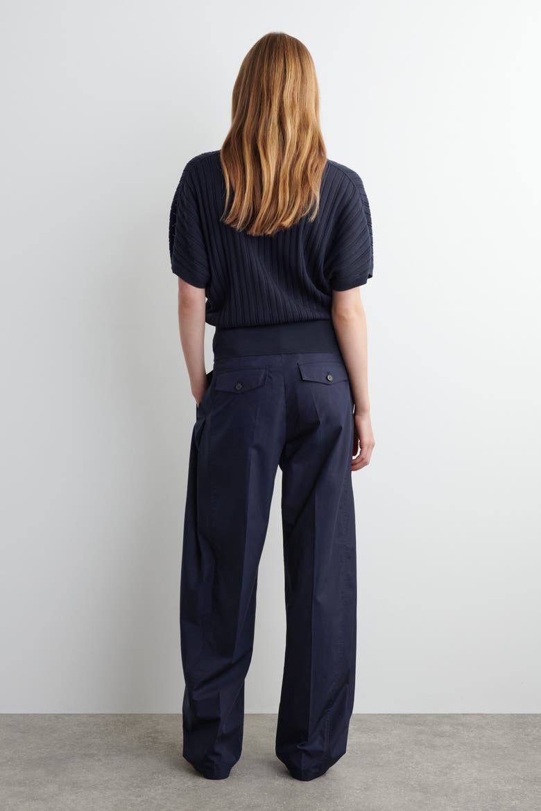 Pleated Cotton Barrel-Leg Trousers, Alternate, color, NAVY