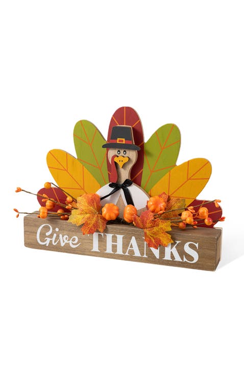Thanksgiving Wooden Pilgrim or Turkey Table Block Sign