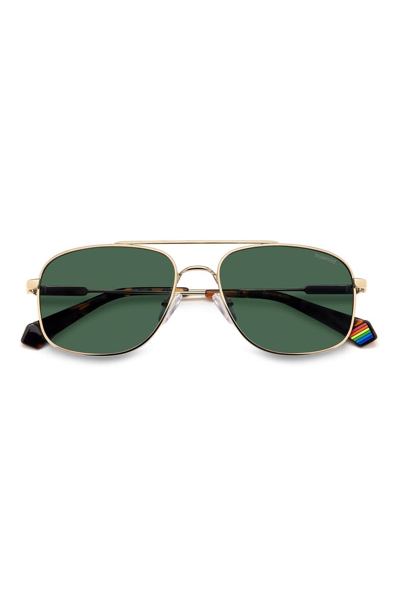 56mm Polarized Rectangular Sunglasses, Alternate, color, GOLD GREEN/ GREEN POLAR