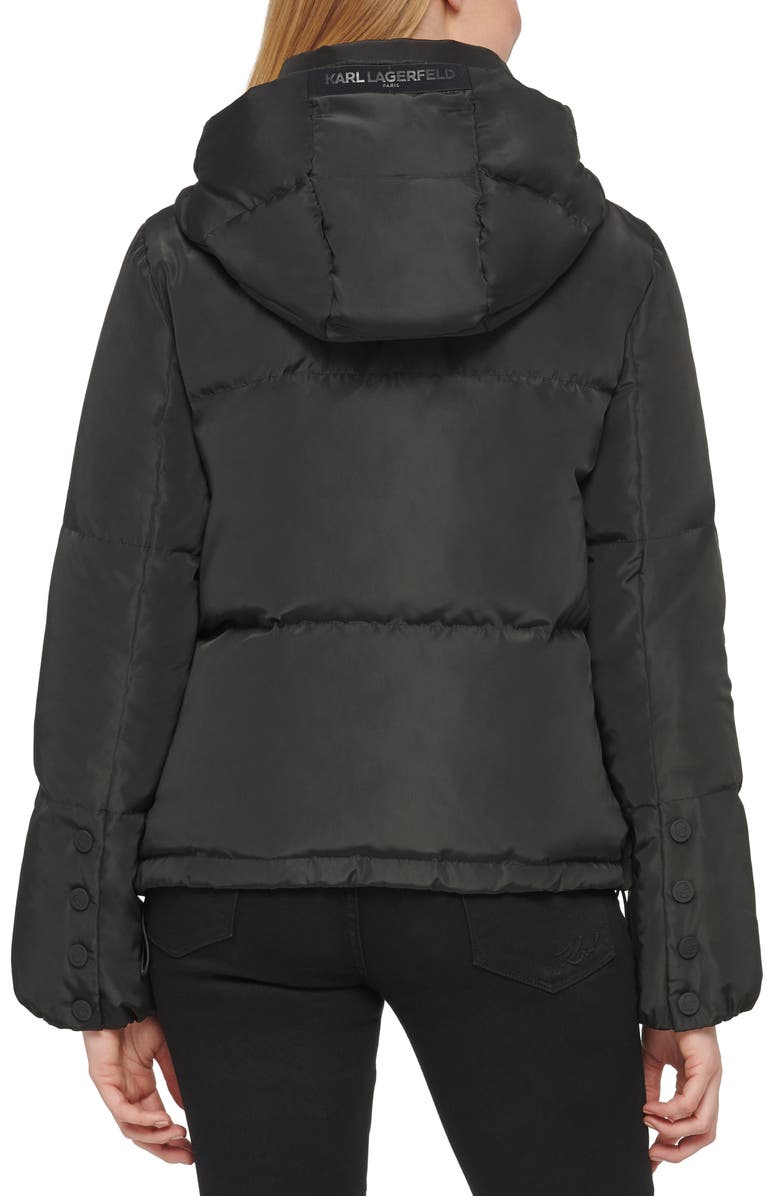 KARL LAGERFELD PARIS Short Hooded Down Puffer Jacket, Alternate, color, 