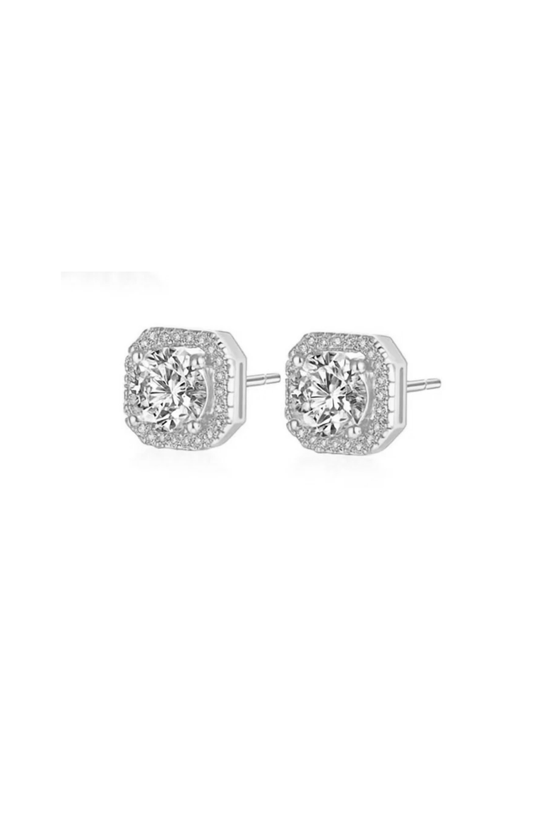 Serena Halo Stud Earrings, Main, color, Silver