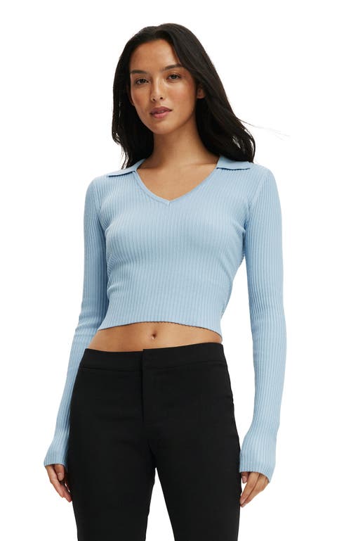 Cotton On Everfine Rib V-neck Polo In Blue