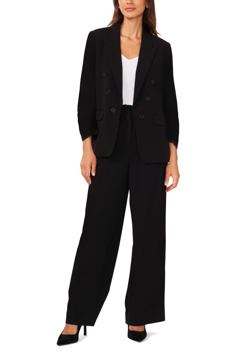 Scrunch Sleeve Double Breasted Blazer, Alternate, color, RICH BLACK