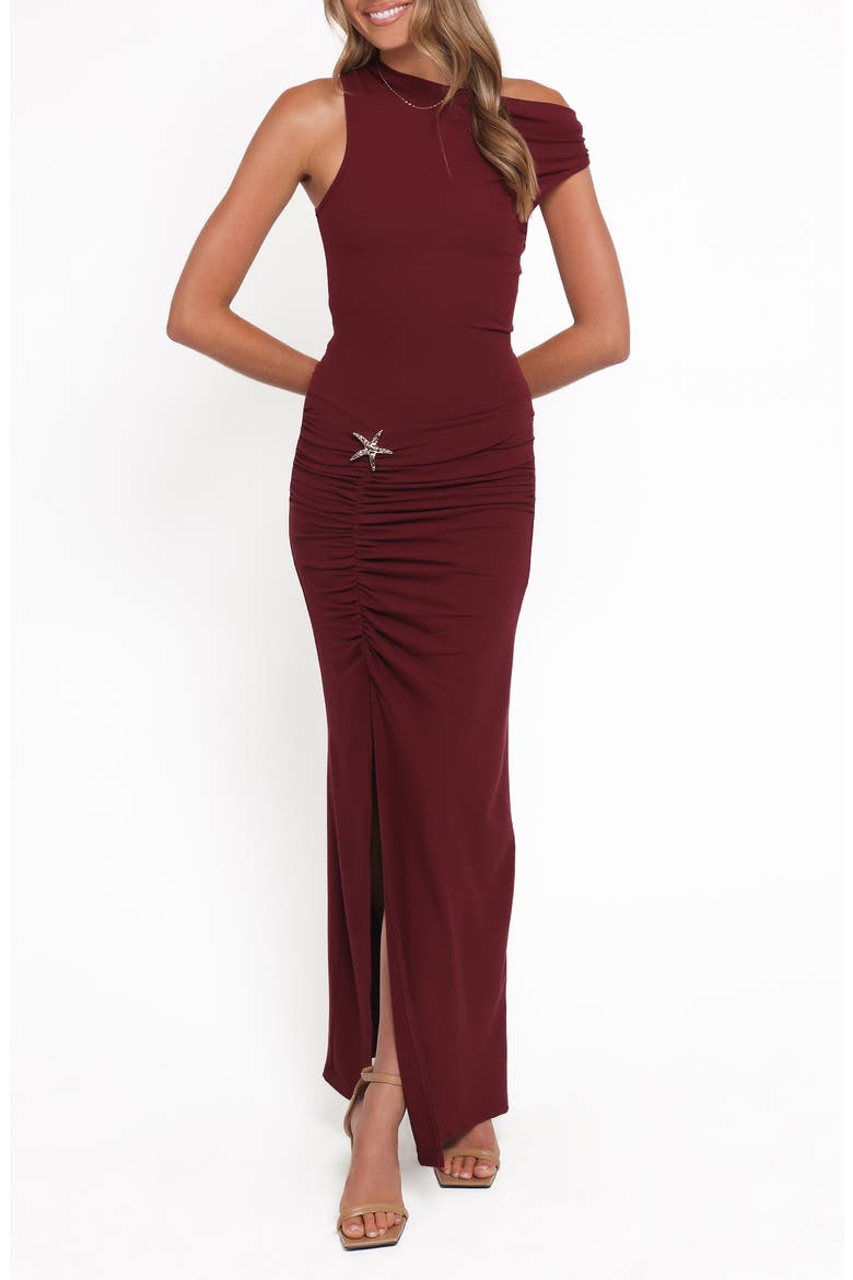 Sandara One-Shoulder Maxi Cocktail Dress, Main, color, BURGUNDY