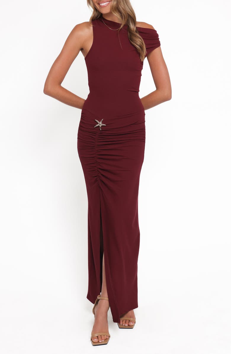 Petal & Pup Sandara One-Shoulder Maxi Cocktail Dress, Main, color, Burgundy