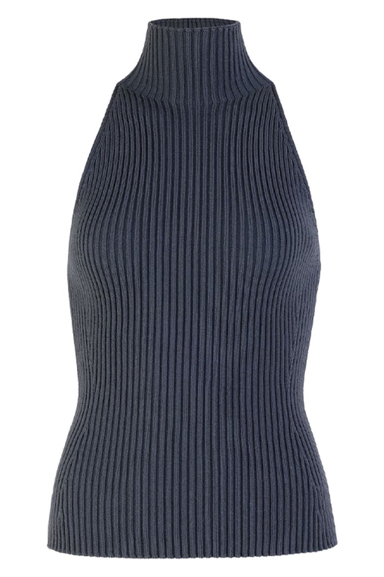 Ribbed Halter Neck Top, Main, color, GRIS BLEU