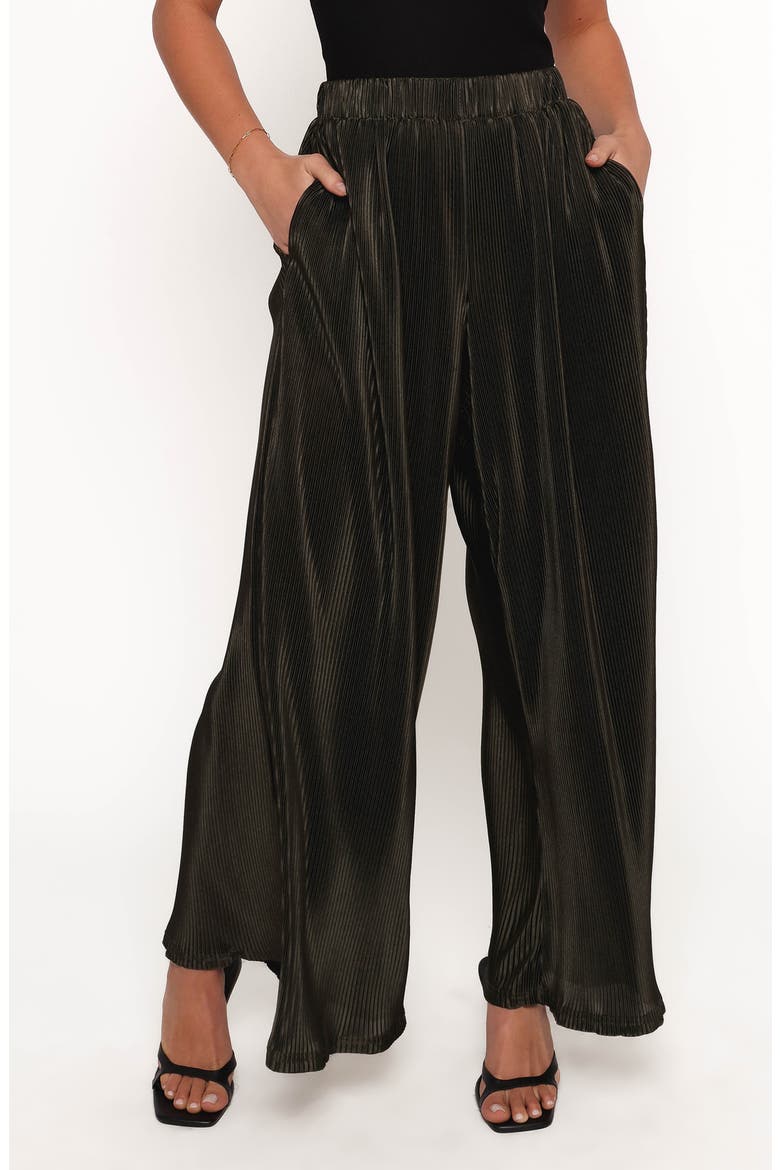 Leria Plissé Wide Leg Satin Pants, Main, color, OLIVE