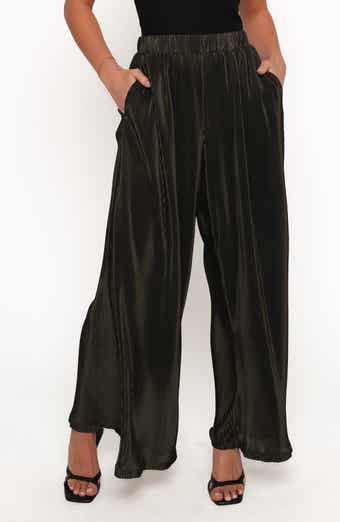 Petal & Pup Leria Plissé Wide Leg Satin Pants