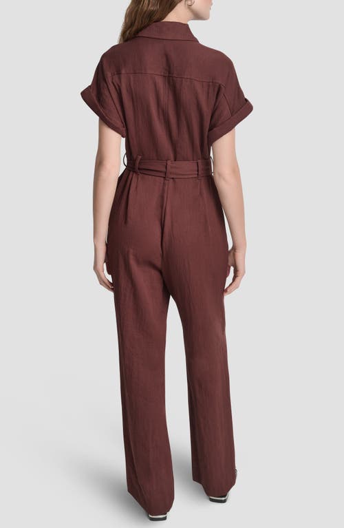 Dkny Twill Tie Waist Jumpsuit In Brown