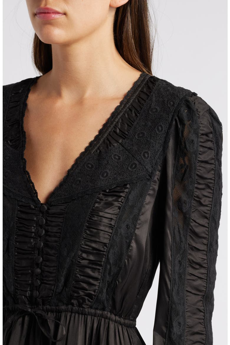 Kal Lace Trim Long Sleeve Minidress, Alternate, color, BLACK