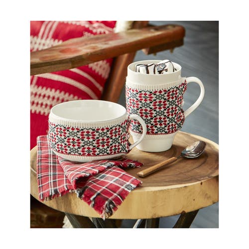 Tag Winter Sketches Flower Sweater Mug Red Blue Bone China In Multi