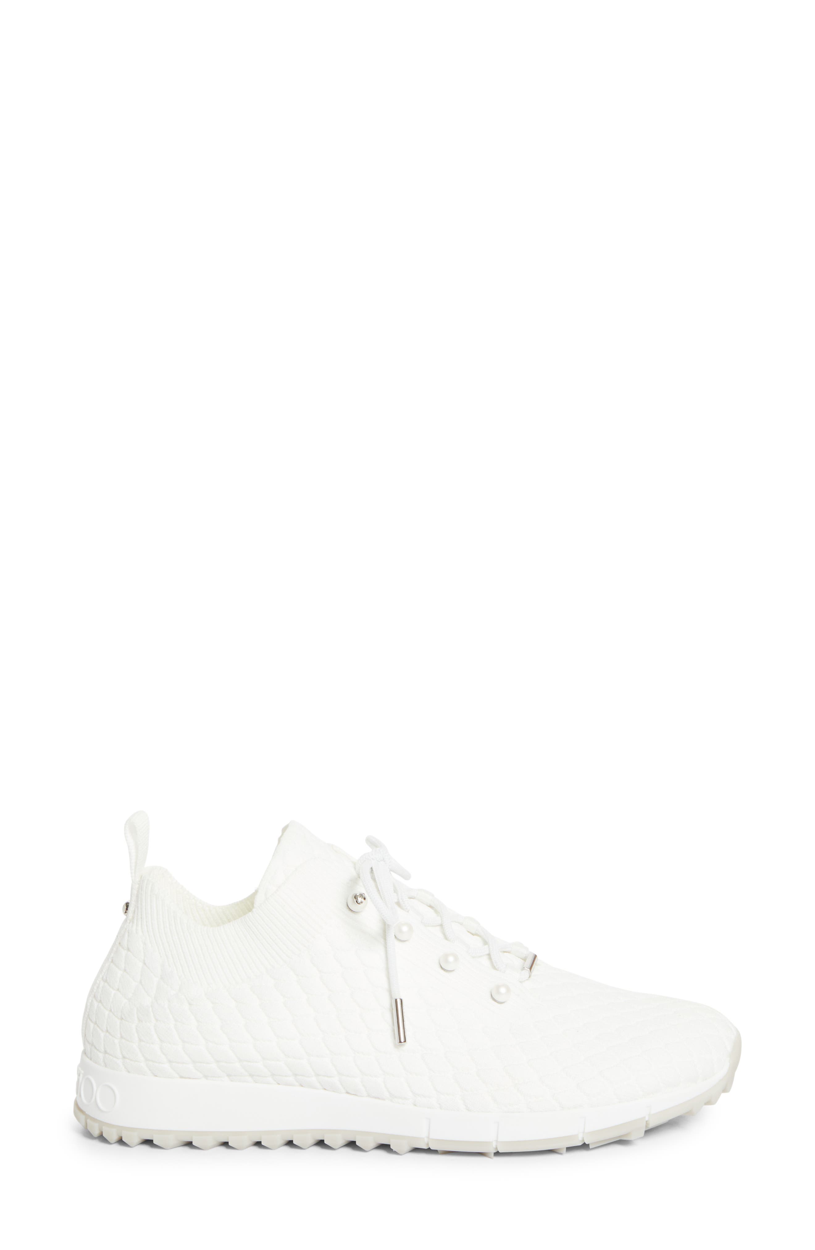 Jimmy Choo Veles Faux Pearl Knit Sneaker, Alternate, color, X White