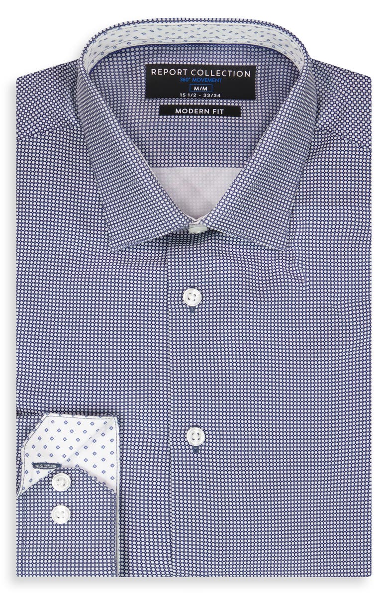 Report Collection Bubble Print Slim Fit Stretch Dress Shirt, Alternate, color, White