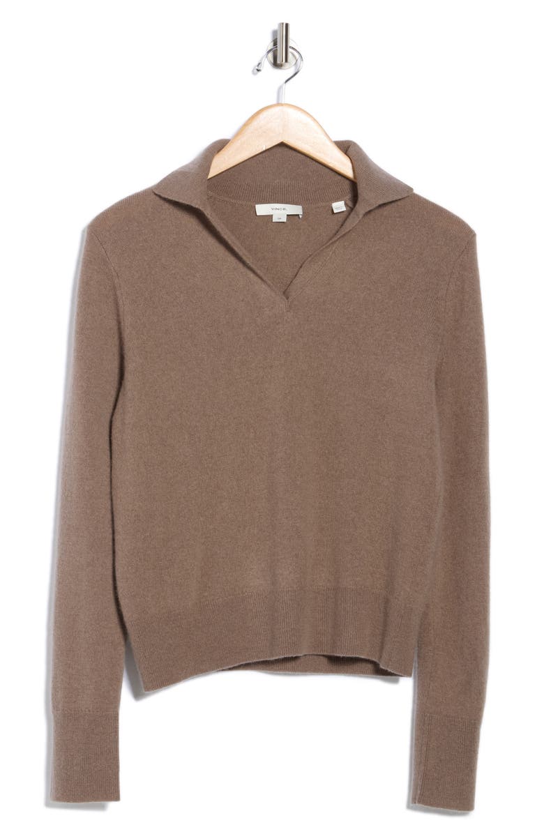 Vince Long Sleeve Wool Blend Polo, Alternate, color, Heather Taupe