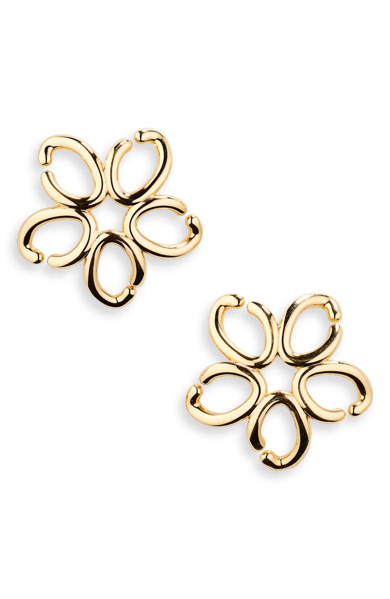Oscar de la Renta Flower Stud Earrings, Main, color, Gold