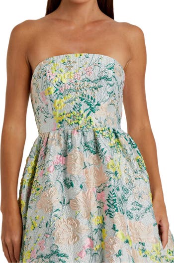 Floral Brocade Strapless A Line Gown