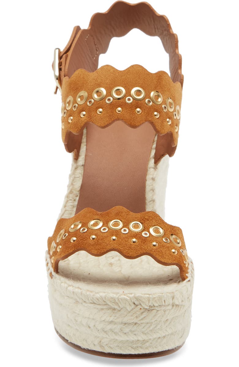 Chloé Lauren Grommet Stud Scalloped Wedge Platform Sandal, Alternate, color,