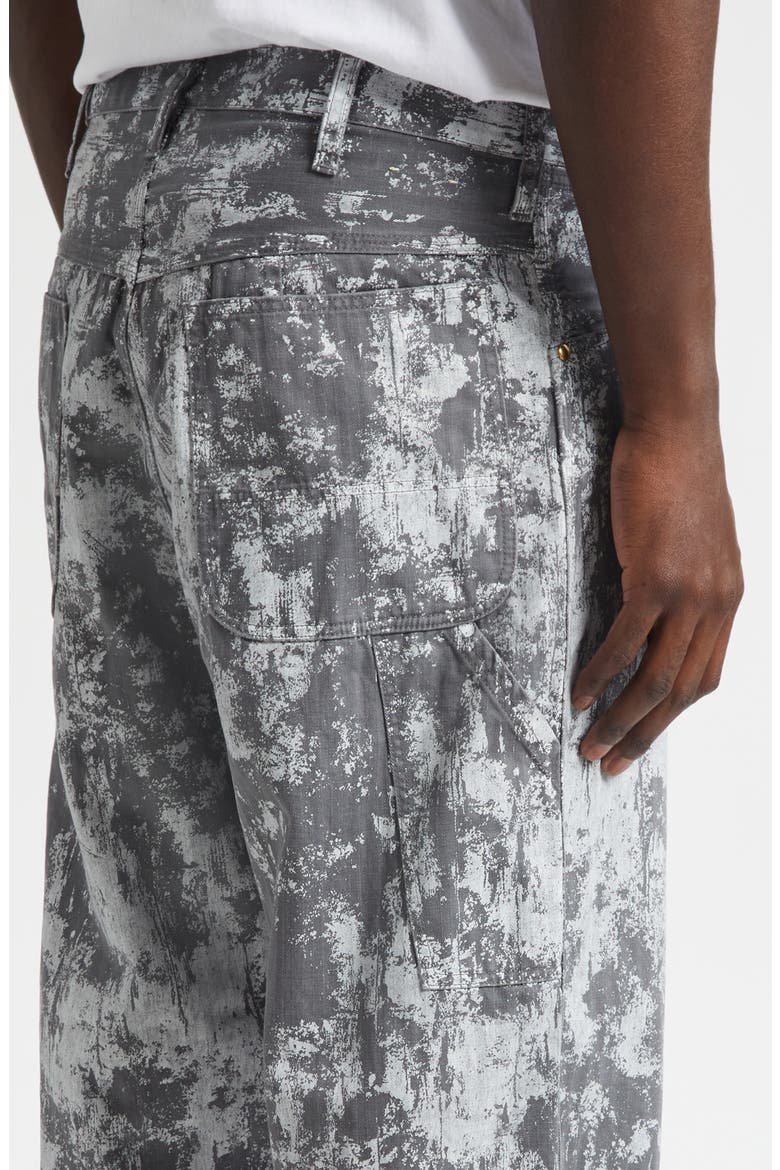 Foil Paint Print Herringbone Painter Pants, Alternate, color, GREY