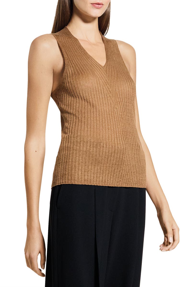 Theory Linen Blend Rib Tank, Alternate, color, Mid Khaki - 2Pd