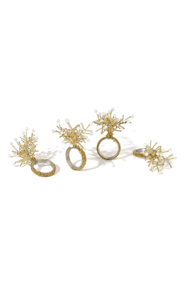Tiramisu Golden Nova Set of 4 Starburst Napkin Rings, Main, color,