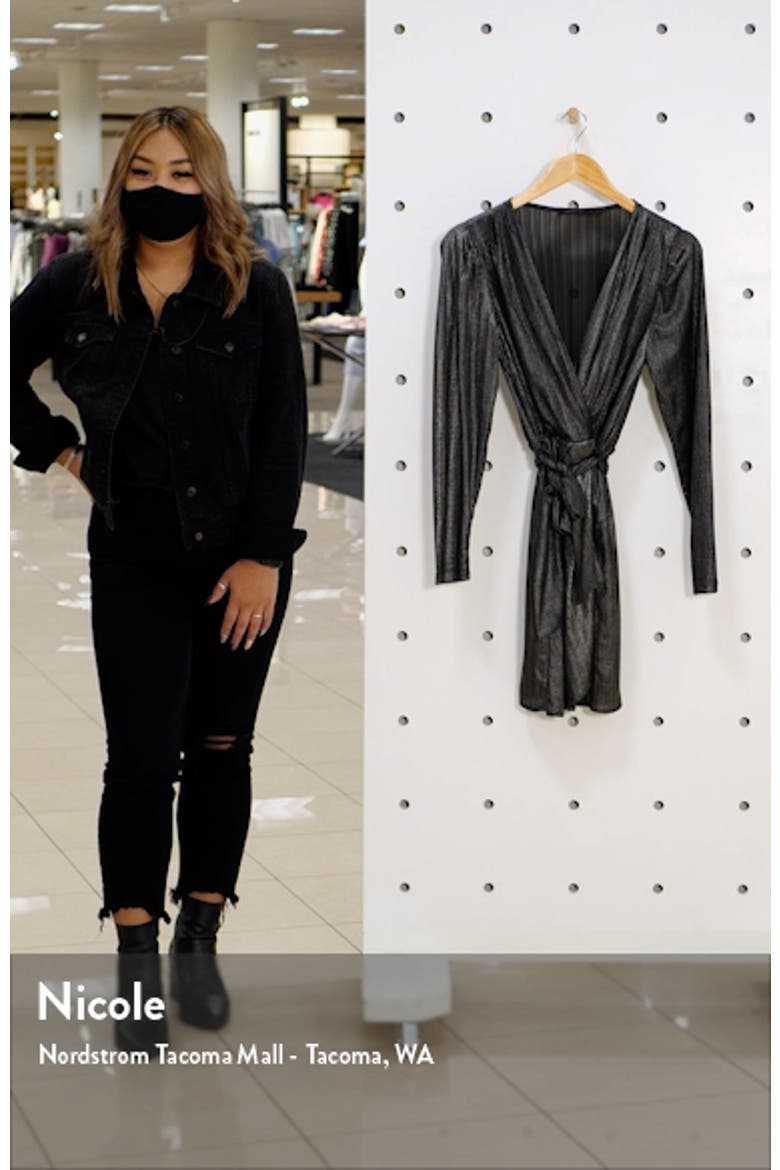 Metallic Long Sleeve Faux Wrap Dress video