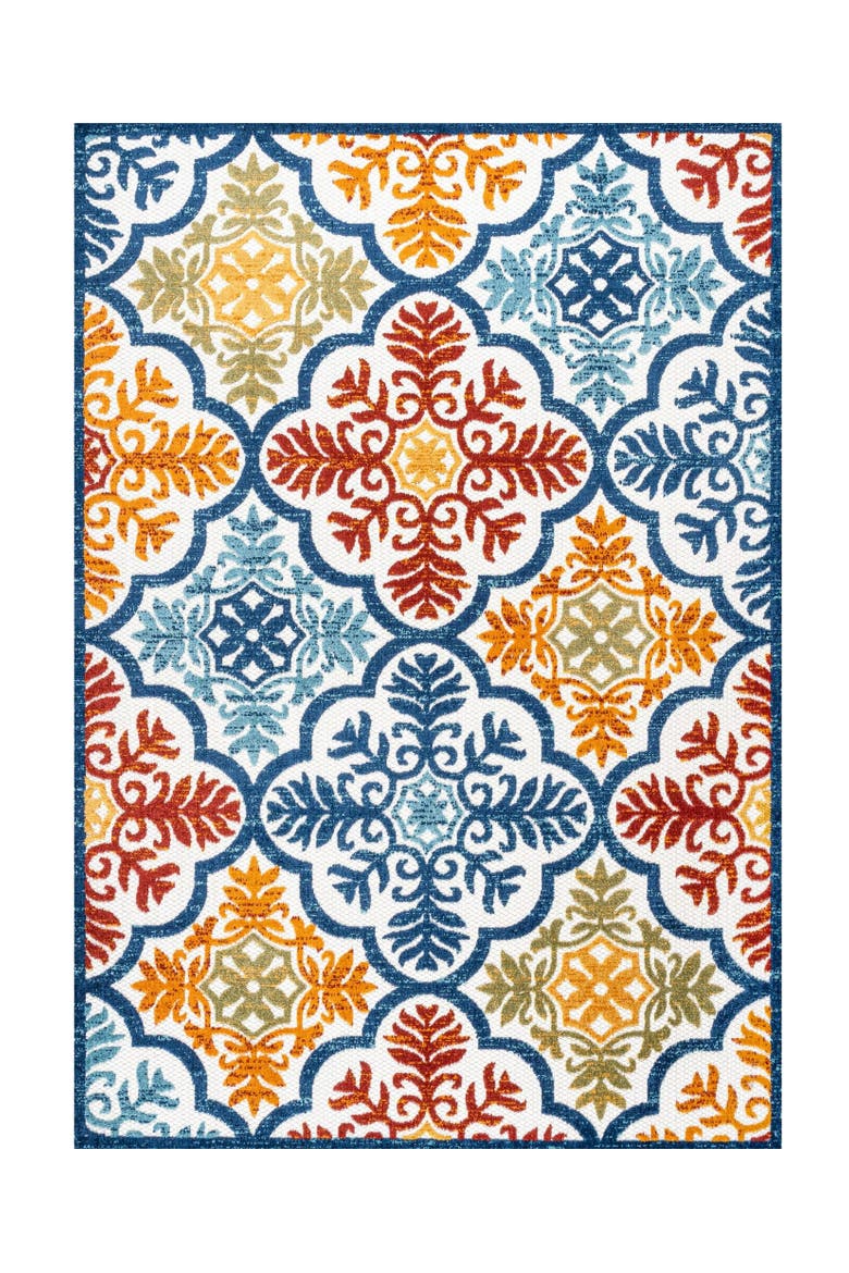 Cassis Ornate Ogee Trellis Indoor/Outdoor Area Rug, Main, color, Blue/Multi