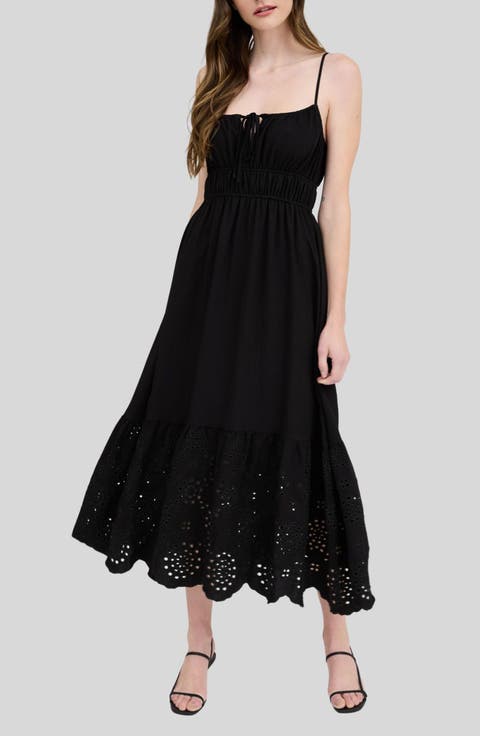 Embroidered Eyelet Empire Waist Midi Dress
