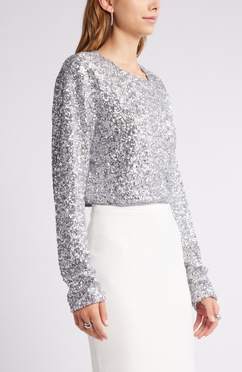 Open Edit Crop Sequin Top In Silver
