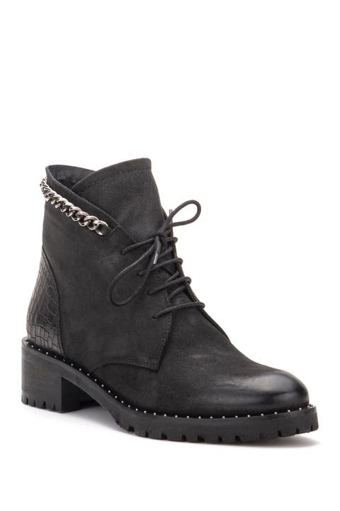 Olga Chain Trim Leather Lace-Up Boot